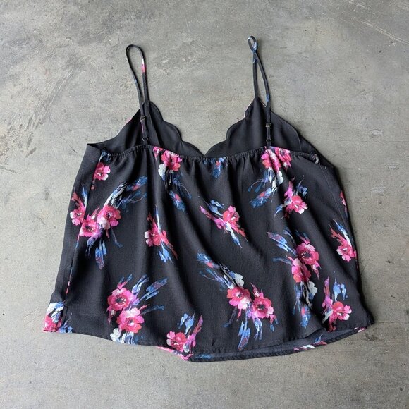 Allison Joy Black Pink Floral Scalloped V-Neck Cami Tank Top size XL - Picture 7 of 7